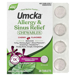 ناتشرز واي‏, Umcka® ، أقراص للمضغ لعلاج الحساسية + الجيوب الأنفية ، للأعمار من 6 سنوات فما فوق ، بنكهة الكرز ، 20 قرصًا