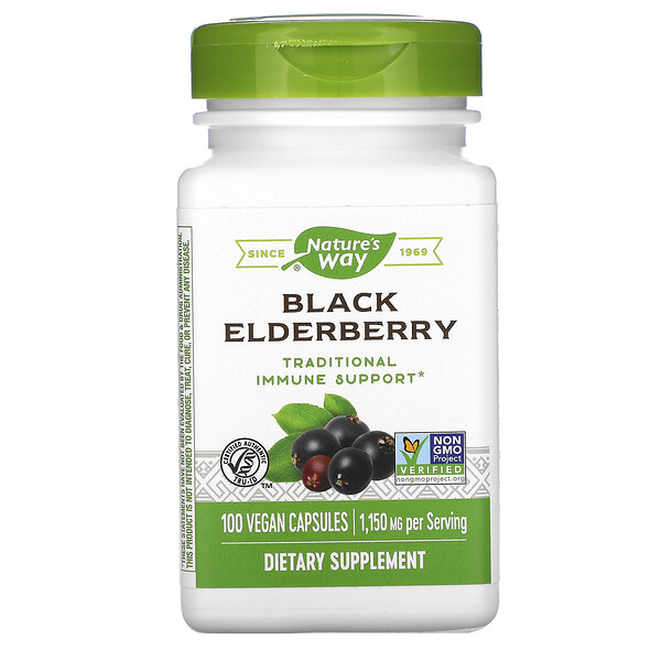 Nature's Way, ブラックエルダーベリー、575 mg、ビーガンカプセル100粒
