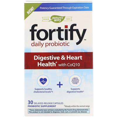 Nature's Way Fortify, пробиотик для ежедневного применения, здоровье пищеварительной системы и сердца, с коэнзимом Q10, 30 капсул с отсроченным высвобождением