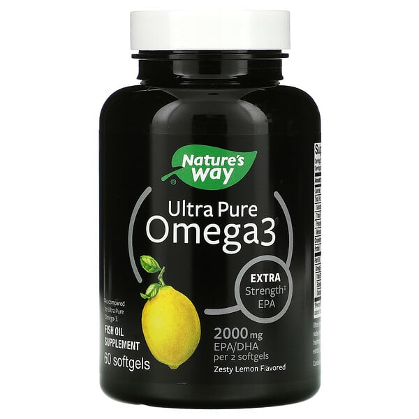 Nature's Way, Ultra Pure Omega3, Zesty Lemon , 1,000 mg, 60 Softgels