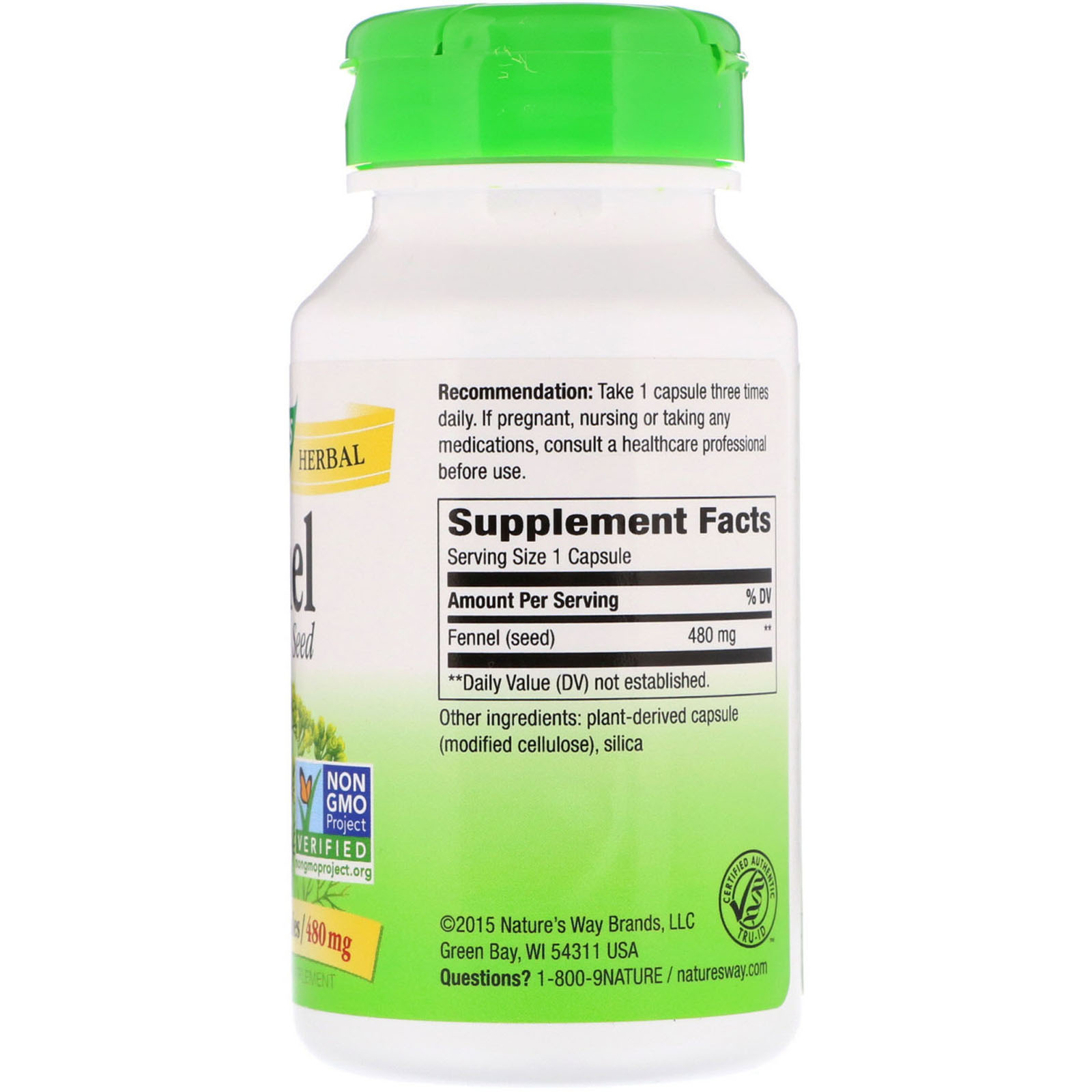 Nature's Way, Fennel Seed, 480 mg, 100 Vegetarian Capsules iHerb