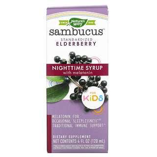 Nature's Way, Sambucus for Kids, стандартизованный сироп для улучшения ночного сна из ягод бузины с мелатонином для детей, 120 мл (4 жидк. унции)