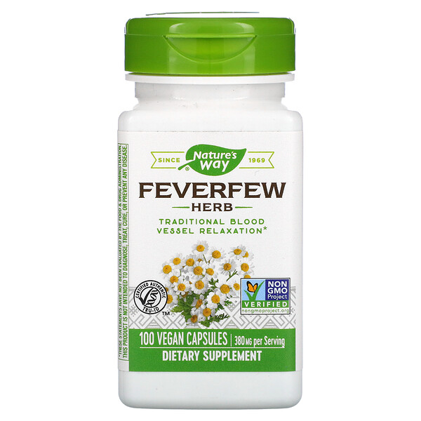Feverfew Herb, 380 mg, 100 Vegan Capsules