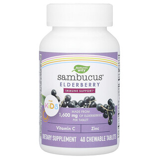 Nature's Way, Sambucus para niños, Saúco estandarizado, 40 comprimidos masticables