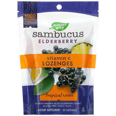 Nature's Way Sambucus Elderberry, Vitamin C Lozenges, Tropical Flavored, 24 Lozenges