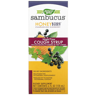 Nature's Way, Sambucus, HoneyBerry NightTime Cough Syrup, 4 fl oz (120 ml)