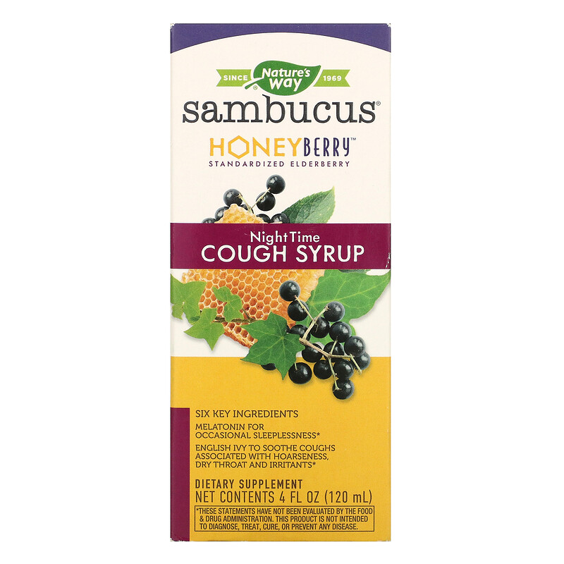 Nature's Way, Sambucus, HoneyBerry NightTime Cough Syrup, 4 fl oz (120