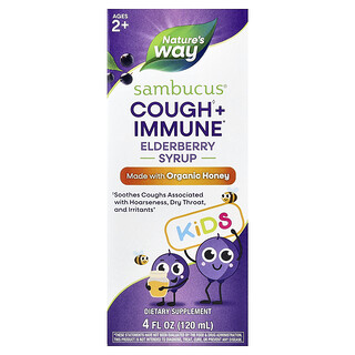 Nature's Way, Παιδιά, Sambucus® Σιρόπι για τον Βήχα + το Ανοσοποιητικό με Βιολογικό Μέλι, Ηλικίες 2+, Σαμπούκος, 120 ml