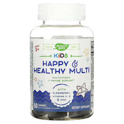 Nature's Way Kids Happy & Healthy Multi мультивитамины для детей от 2 лет малиновый вкус 60 жевательных мармеладок