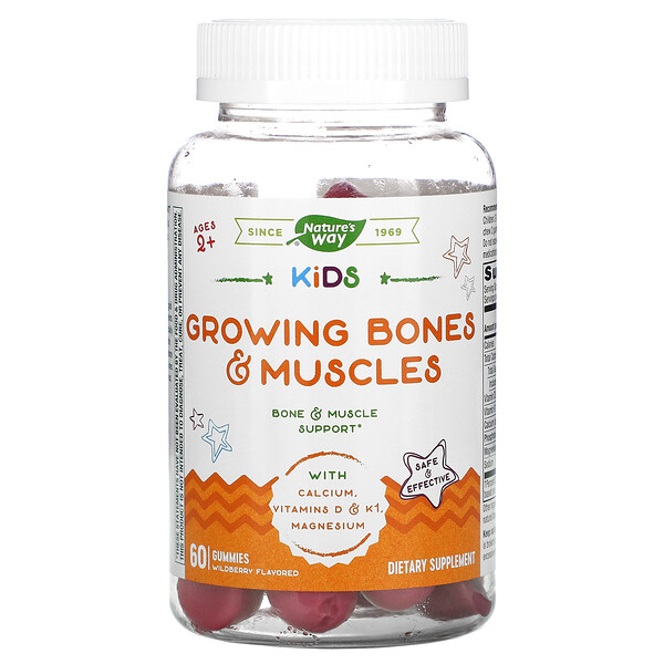 Nature's Way, Kids, Growing Bones & Muscles, Ages 2 +, Wildberry, 60 Gummies