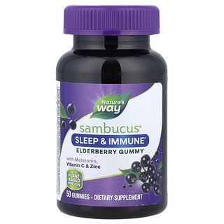 Nature's Way, Sambucus®, Ζελεδάκια Elderberry με Μελατονίνη, Βιταμίνη C και Ψευδάργυρο για Ύπνο & Ανοσοποιητικό, 50 Ζελεδάκια
