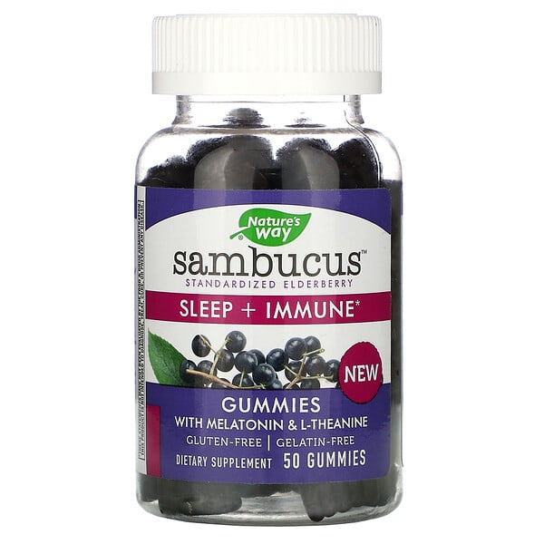 Nature's Way, Sambucus™ 睡眠 / 免疫幫助軟糖，含褪黑素和 L-茶氨酸，50 粒裝