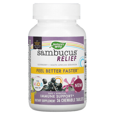 

Nature's Way Sambucus Relief Immune Support For Kids Ages 2+ Berry 36 Chewable Tablets