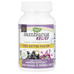 Sambucus Relief, для підтримки імунітету, для дітей віком від 2 років, ягоди, 36 жувальних таблеток