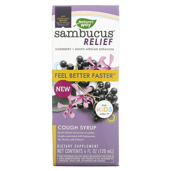 Nature's Way‏, Sambucus Relief, Cough Syrup, For Kids, Ages 1+, Elderberry, 4 fl oz (120 ml)
