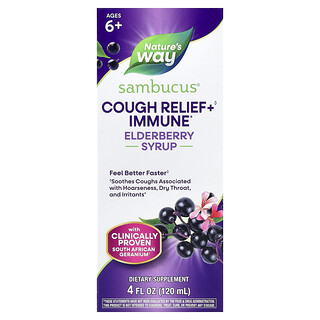 Nature's Way, Soulagement de la toux + sirop immunitaire, Sambucus®, À partir de 6 ans, 120 ml