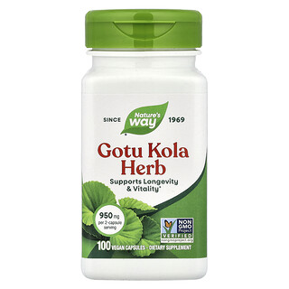 Nature's Way, Gotu Kola Herb, 100 veganských kapslí (475 mg na kapsli)