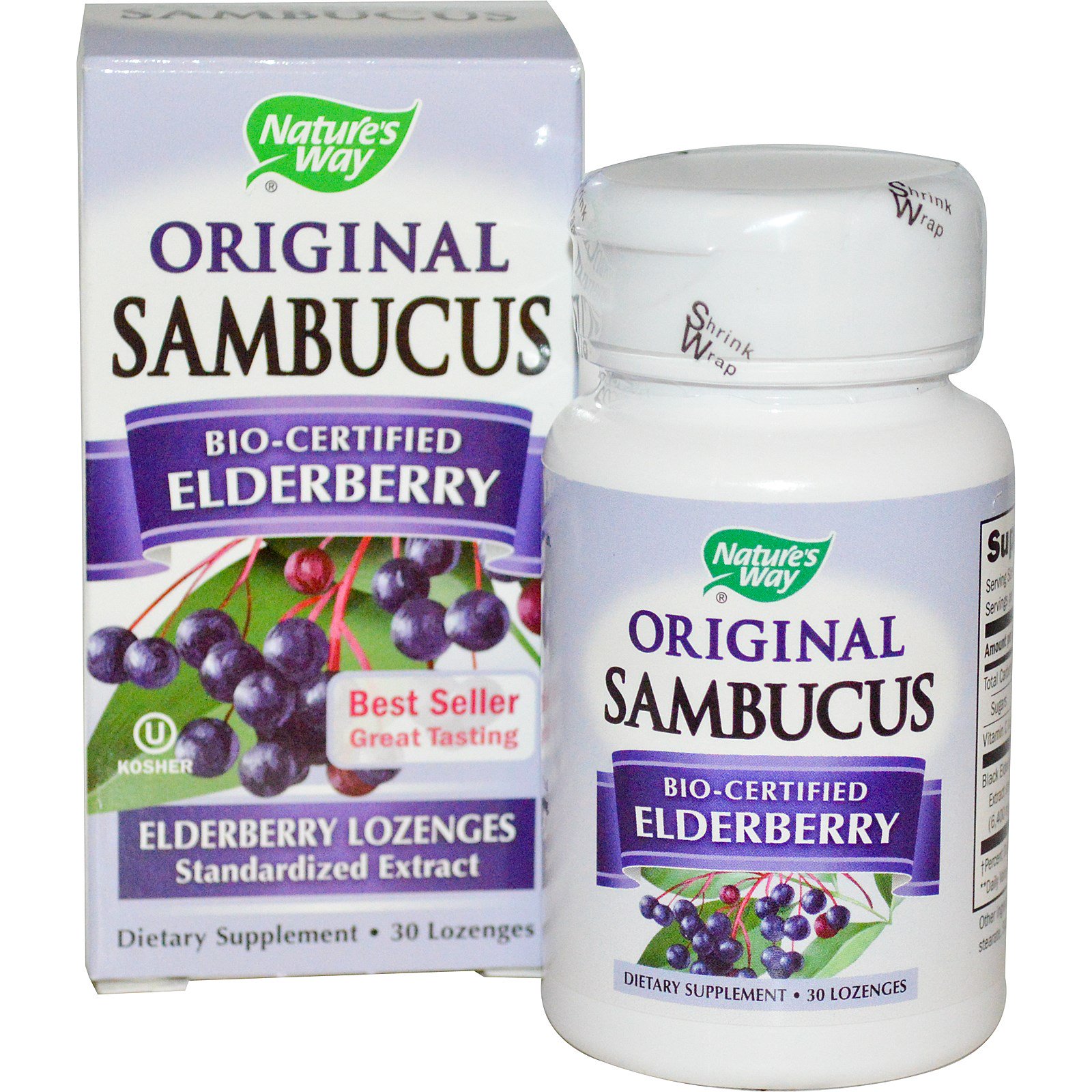 Nature's Way, Original Sambucus, BioCertified Elderberry Lozenges, 30