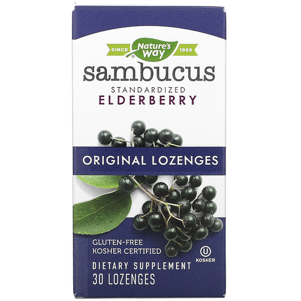 Nature's Way, Sambucus, Standardized Elderberry  with Vitamin C, Original Lozenges, 30 Lozenges