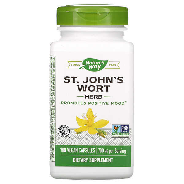 Nature's Way, St. John‘s Wort Herb, Johanniskraut, 350 mg, 180 vegane Kapseln