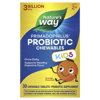 Nature's Way, Primadophilus®, probiotisk tyggetablet til børn, fra 2 år, appelsin, 3 milliarder CFU, 30 tyggetabletter