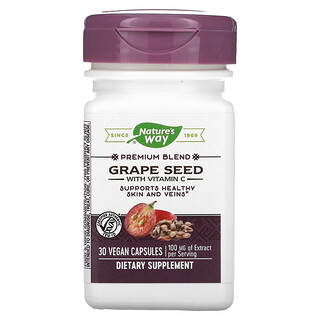 Nature's Way, Premium Blend, Grape Seed with Vitamin C, 100 mg, 30 Vegan Capsules