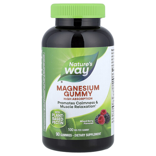 Nature's Way Magnesium Gummy, Mixed Berry, 100 mg, 90 Gummies