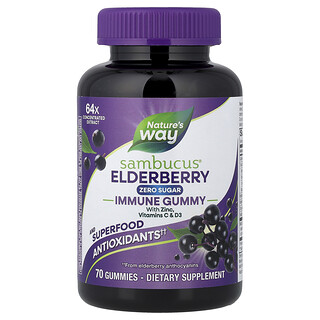 Nature's Way, Sambucus®, Saúco, Gomitas inmunitarias con zinc y vitaminas C y D3, 70 gomitas