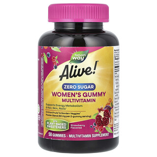 Nature's Way, Alive!, Gomitas multivitamínicas para mujeres, Sin azúcar, Fresa, 50 gomitas