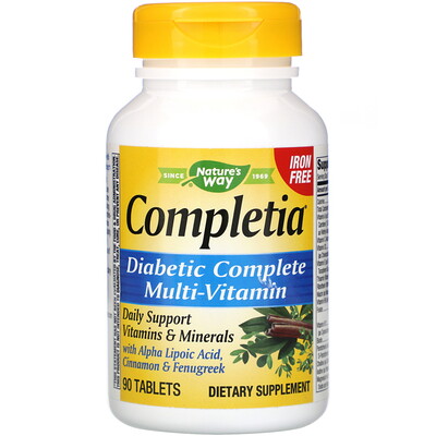 

Completia, Diabetic Complete Multi-Vitamin, Iron Free, 90 Tablets