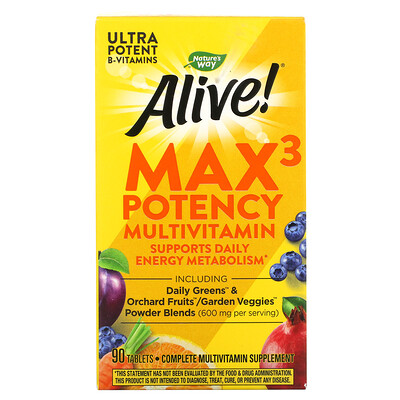 

Nature's Way, Alive! Max3 Potency, Multivitamin, 90 Tablets