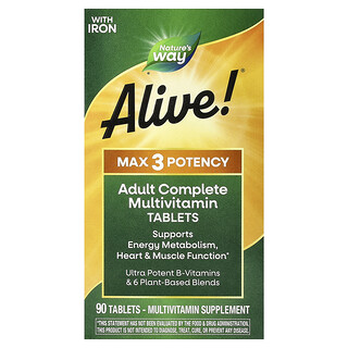 Nature's Way, Alive!® Max3 Potency, Adult Complete Multivitamin, With Iron, 90 Tablets