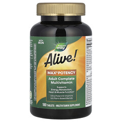Alive!, Комплексні мультивітаміни для дорослих із залізом Max3 Potency, 180 таблеток