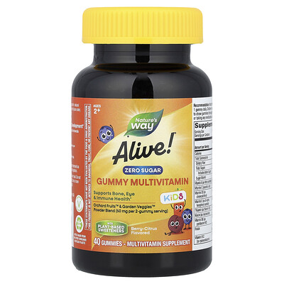 Nature's Way , Alive!® Kids, Zero Sugar Gummy Multivitamin, Ages 2+, Berry-Citrus, 40 Gummies Size 2