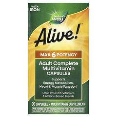 Alive!® Max 6 Potency, комплексні мультивітаміни для дорослих із залізом, 90 капсул