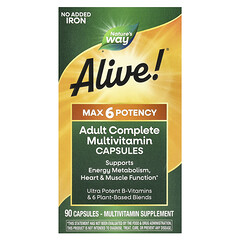Alive!® Max6, мультивітаміни для ефективності, без доданого заліза, 90 капсул