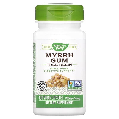 

Nature's Way Myrrh Gum, смола дерева, 550 мг, 100 веганских капсул