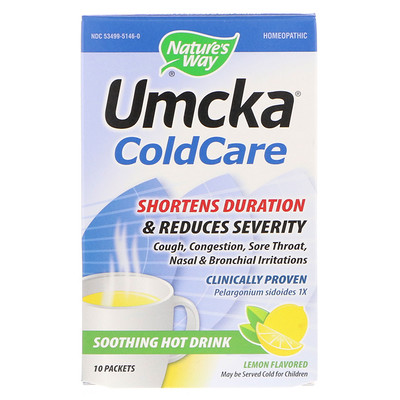 

Umcka, ColdCare, успокаивающий горячий напиток, со вкусом лимона, 10 пакетиков