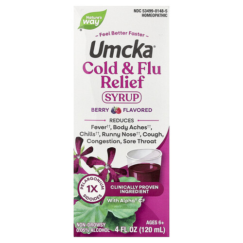 Nature's Way, Umcka®, Cold + Flu Relief Syrup, Ages 6+, Berry, 4 fl oz (120 ml)