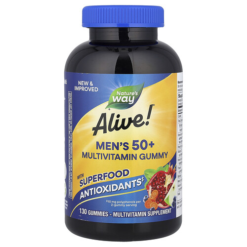 Nature's Way, Alive!® meeste 50+ multivitamiini kummikommid, puuviljad, 130 kummikommi