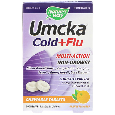 

Umcka, от простуды и гриппа, со вкусом апельсина, 20 жевательных таблеток