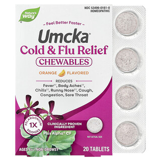 ناتشرز واي‏, Umcka® ، أقراص للمضغ لعلاج نزلات البرد والإنفلونزا ، للأعمار من 6 سنوات فما فوق ، برتقال ، 20 قرصًا