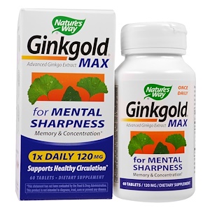 Купить Nature's Way, Ginkgold макс, 120 мг, 60 таблеток  на IHerb