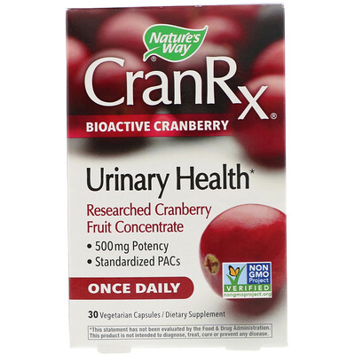 Nature's Way CranRx, Urinary Health, Bioactive Cranberry, 500 mg, 30 Vegetarian Capsules