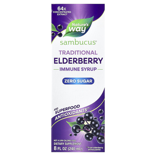 Nature's Way, Sambucus®, Traditional Immune Syrup, Zero Sugar, Elderberry, 8 fl oz (240 ml)