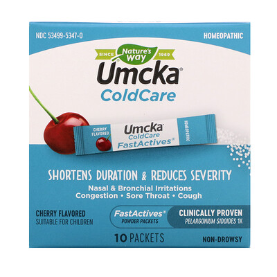 

Umcka, Cold Care, Fast Actives, Cherry Flavored, 10 Powder Packets