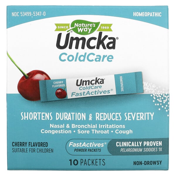 Nature's Way, Umcka, Cold Care, Fast Actives, Cherry Flavored, 10 Powder Packets