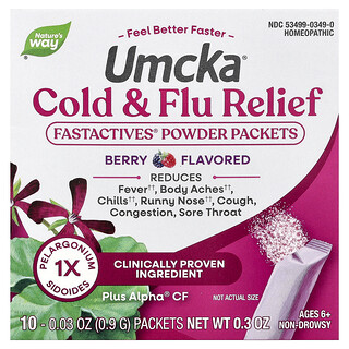 Nature's Way, Umcka®, Paket Bubuk Pereda Pilek + Pereda Flu Fastactives®, Usia 6+, Beri, 10 Bungkus, masing-masing 0,03 ons (0,9 g)