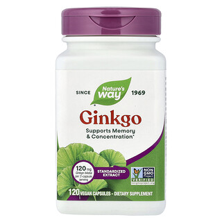 Nature's Way, Ginkgo, Τυποποιημένο Εκχύλισμα, 120 Vegan Κάψουλες