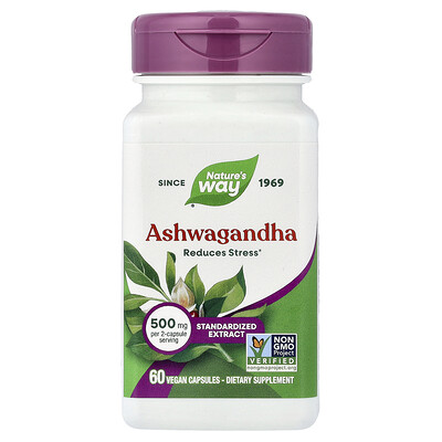 Nature's Way, Ashwagandha, Extracto estandarizado, 500 mg, 60 cápsulas veganas (250 mg por cápsula)